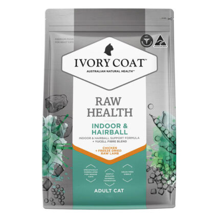 Ivory Coat Raw Health Indoor & Hairball Adult Chicken + Freeze Dried Raw Lamb Dry Cat Food 4 Kg