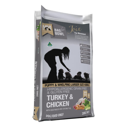 Meals For Mutts (Mfm) Puppy & Whelping Larger Size Kibble Turkey & Chicken With Vegetables And Coconut Oil Dry Dog Food 20 Kg