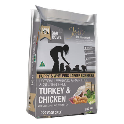 Meals For Mutts (Mfm) Puppy & Whelping Larger Size Kibble Turkey & Chicken With Vegetables And Coconut Oil Dry Dog Food 9 Kg