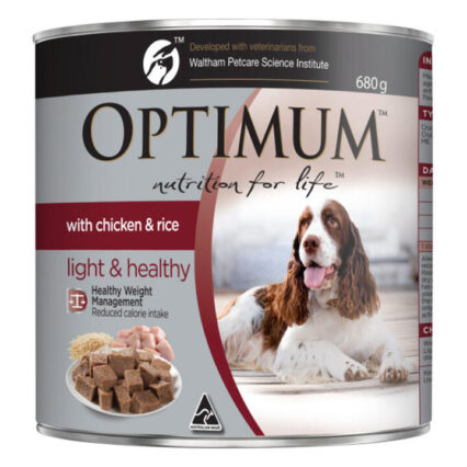 Optimum Light & Healthy With Chicken & Rice Wet Dog Food 680gm 12 Pack