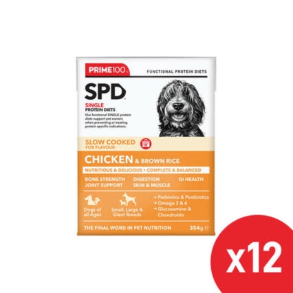 Prime100 Spd Single Protein Diets Slow Cooked Chicken & Brown Rice Wet Dog Food 354 Gm 12 Pack