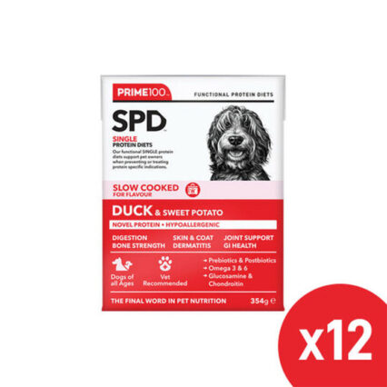 Prime100 Spd Single Protein Diets Slow Cooked Duck & Sweet Potato Wet Dog Food 354 Gm 12 Pack