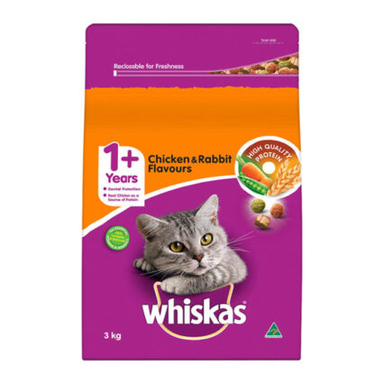 Whiskas Adult 1+ Years Chicken & Rabbit Flavours Dry Cat Food 3 Kg