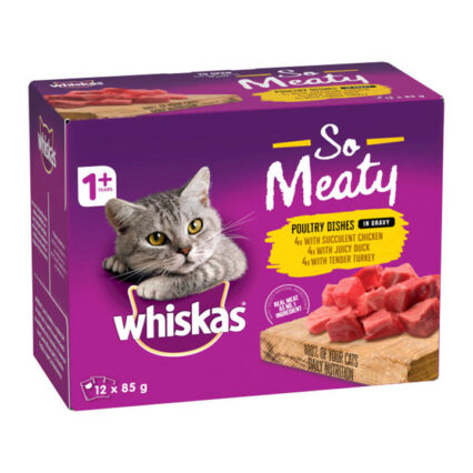 Whiskas Adult 1+ Years So Meaty Poultry Dishes In Gravy Wet Cat Food 85gm 12 Pack