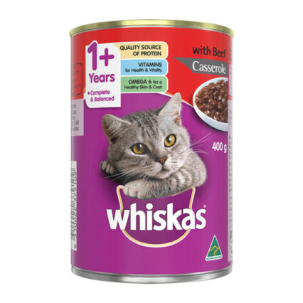Whiskas Adult 1+ Years With Beef Casserole Wet Cat Food 400gm 24 Cans