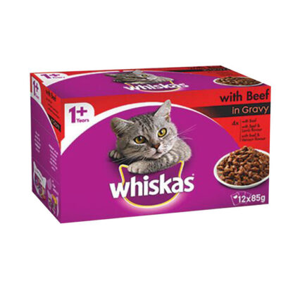 Whiskas Adult 1+ Years With Beef Favourites In Gravy Wet Cat Food 85gm 12 Pack