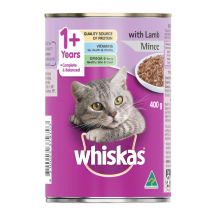 Whiskas Adult 1+ Years With Lamb Mince Wet Cat Food 400gm 24 Cans