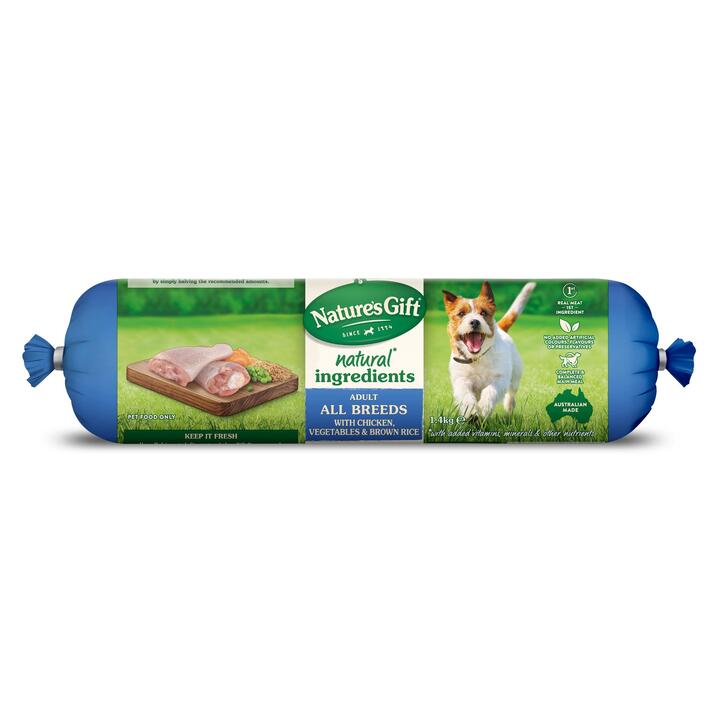 Natures Gift Chicken Vegetables Brown Rice Chilled Dog Food Roll 1 Natures Gift Chicken Vegetables Brown Rice Chilled Dog Food Roll
