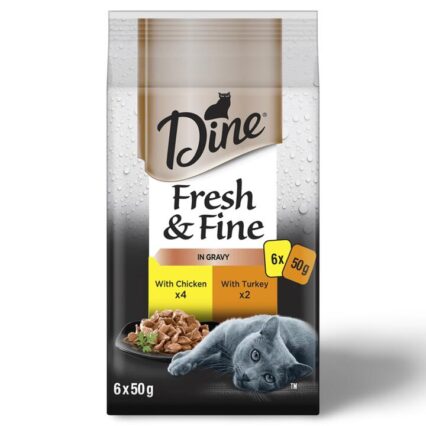 Dine Fresh And Fine In Gravy Chicken And Turkey Wet Cat Food Pouches