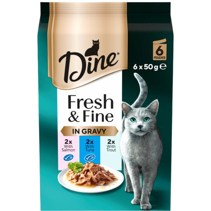 Dine Fresh And Fine Salmon Tuna Trout In Gravy Wet Cat Food 1 Dine Fresh And Fine Salmon Tuna Trout In Gravy Wet Cat Food