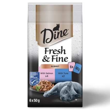 Dine Fresh And Fine In Gravy Salmon And Tuna Wet Cat Food Pouches